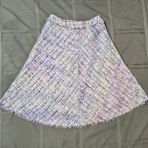 Worthington Women MultiColor Size 4 Aline Lined Tweed Skirt Fringe Retro Elegant